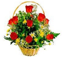  G�lba�� �i�ek kaliteli taze ve ucuz �i�ekler  sepet i�erisinde 11 adet g�l ve kir �i�ekleri