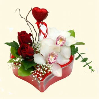  G�lba�� ucuz �i�ek g�nder  1 kandil orkide 5 adet kirmizi g�l mika kalp