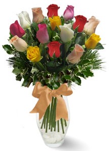 15 adet vazoda renkli g�l  G�lba�� �i�ek sipari�i yurti�i ve yurtd��� �i�ek sipari�i 