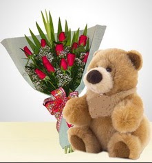 12 adet yapay g�l ve 40 cm civarinda ayi  Ankara �i�ek�i G�lba�� �nternetten �i�ek sipari�i 