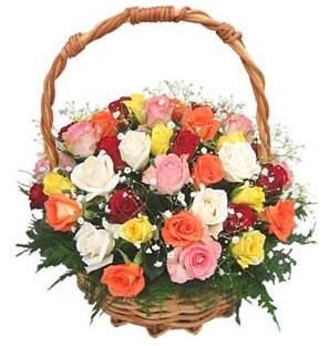  G�lba�� �i�ek yolla , �i�ek g�nder , �i�ek�i   29 adet rengarenk g�l sepeti tanzimi