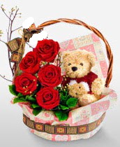 sepet i�erisinde 5 adet g�l ve 15 cm ay�c�k  G�lba�� �i�ek yolla , �i�ek g�nder , �i�ek�i  