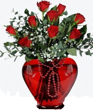 Kalp cam mika i�inde 9 adet k�rm�z� g�l  G�lba�� �i�ek sipari�i yurti�i ve yurtd��� �i�ek sipari�i 