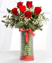 Cam vazoda 5 adet k�rm�z� g�l kalp �ubuk  G�lba�� ankara �i�ek servisi , �i�ek�i adresleri 