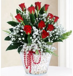 9 adet k�rm�z� g�l cam i�erisinde  �i�ek�i G�lba�� �i�ek�i ma�azas� 