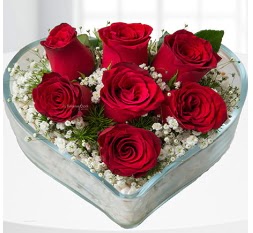 Kalp i�erisinde 7 adet k�rm�z� g�l  �i�ek�i G�lba�� �i�ek�i ma�azas� 