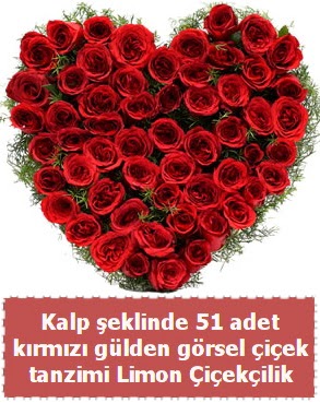 51 k�rm�z� g�lden kalp �eklinde �i�ek tanzim  Ankara G�lba�� hediye sevgilime hediye �i�ek 