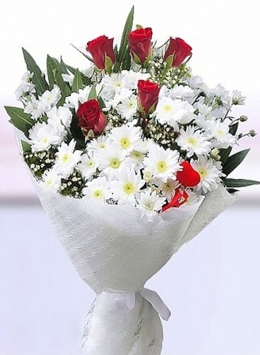 Sevdi�ime papatya ve 5 k�rm�z� g�l buketi  G�lba�� �i�ek kaliteli taze ve ucuz �i�ekler 