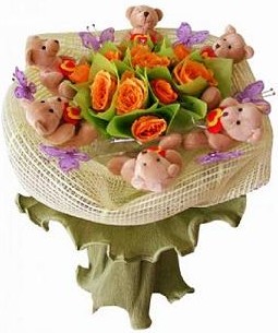 6 adet pelus ayicik 12 adet yapay g�l buketi  G�lba�� �i�ek g�nder cicekciler , cicek siparisi 