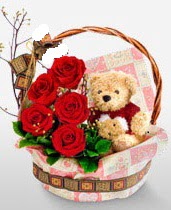 sepet i�erisinde 5 adet g�l ve 15 cm ay�c�k  G�lba�� �i�ek yolla , �i�ek g�nder , �i�ek�i  