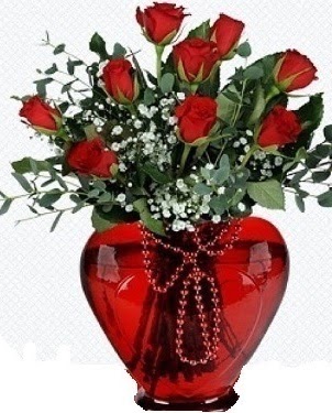Kalp cam mika içinde 9 adet kırmızı gül  Gölbaşı çiçek siparişi yurtiçi ve yurtdışı çiçek siparişi 
