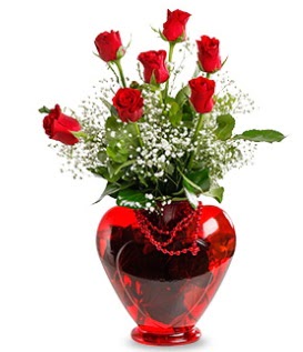 Kalp cam içinde 7 adet kırmızı gül  Gölbaşı çiçekçi güvenli kaliteli hızlı çiçek  