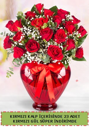 Kırmızı kalp içerisinde 23 adet kırmızı gül  Ankara Gölbaşı hediye sevgilime hediye çiçek 