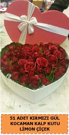 51 adet kırmızı gül kocaman kalp kutu  Ankara Gölbaşı 14 şubat sevgililer günü çiçek 