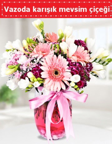 Vazoda karışık mevsim çiçeği  Gölbaşı çiçek online çiçek siparişi 